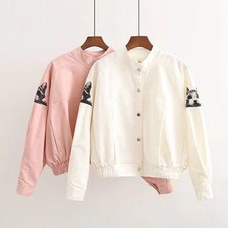 Cat Print Snap Button Jacket