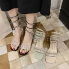 Rhinestone Accent Block Heel Roman Sandals
