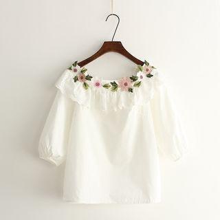 Floral Embroidered Off-shoulder 3/4-sleeve Top