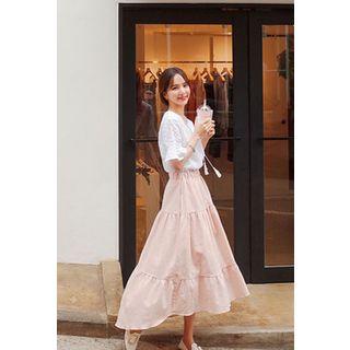 Linen Tiered Dip-back Skirt