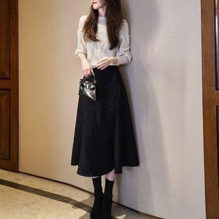 Set: Sweater + Glitter Midi A-line Skirt