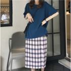 Plaid Midi Skirt / Short-sleeve T-shirt