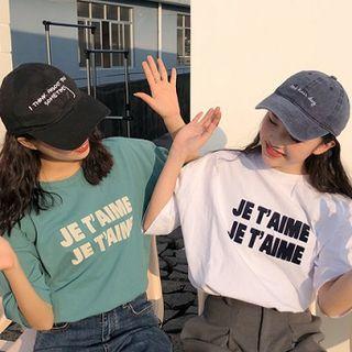 Plain Lettering Print Short-sleeve Top