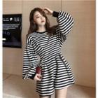 Striped Puff-sleeve A-line Dress Stripe - One Size