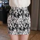 Floral Mini Pencil Skirt Navy Blue - One Size