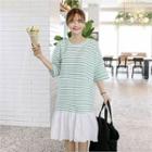 3/4-sleeve Ruffle-hem Stripe Midi Dress