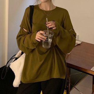 Round-neck Ripped Oversize Knit Top