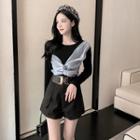 Long-sleeve Mesh Panel T-shirt / Plain Shorts