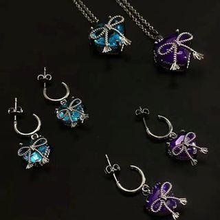 Bow Rhinestone Dangle Earring / Pendant Necklace / Open Ring