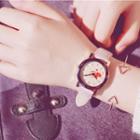 Set: Heart-accent Strap Watch + Triangle Open Bangle + Case