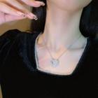 Heart Pendant Rhinestone Alloy Necklace Heart - Silver - One Size