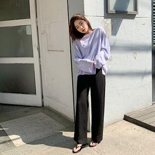 Band-waist Linen Blend Wide Pants