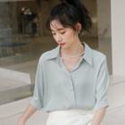 Short-sleeve Plain Shirt / Bead Necklace