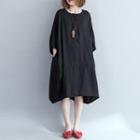 Plain 3/4-sleeve Tunic Dress Black - One Size