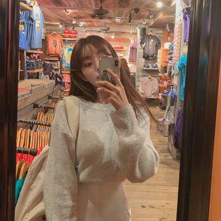 Drop-shoulder Woolen Sweater Gray - One Size