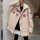 Faux Shearling Embroidered Zip Jacket