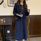 Long-sleeve Polo-neck Knit Loose-fit Midi Dress