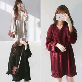 V-neck Chunky Knit Dress