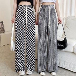Drawstring Patterned Wide Leg Pants
