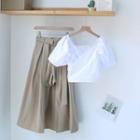 Puff-sleeve Blouse / Slit Skort