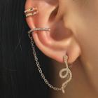 Set: Layered Ear Cuff + Rhinestone Snake Stud Earring With Ear Cuff