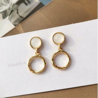 Hoop Alloy Dangle Earring 1 Pair - S925 Silver Needle - Stud Earrings - Gold - One Size