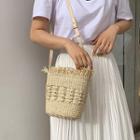 Fringed Woven Bucket Bag Beige - One Size