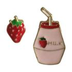 Non-matching Alloy Strawberry Milk Earring 1 Pair - Asymmetry - One Size