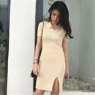 Slit Short-sleeve Knit Dress