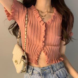 Plain Cropped Ruffled Top