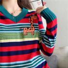 Giraffe Print Striped Sweater As Shown In Figure - One Size