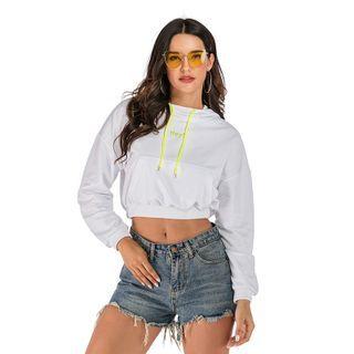 Long Sleeve Lettering Crop Hoodie
