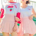 Strawberry Milk Sleeveless Embroidered Knit Top