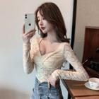 Sweetheart Neckline Long-sleeve Lace Top