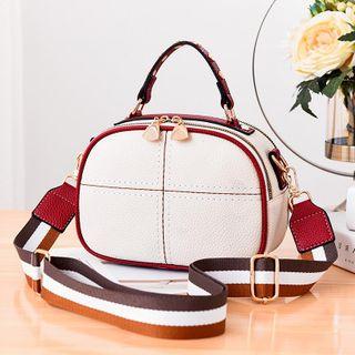Striped Strap Embroidered Trim Crossbody Bag