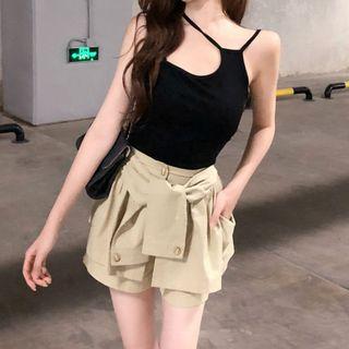 Asymmetric Camisole Top / Tie-waist Wide Leg Shorts