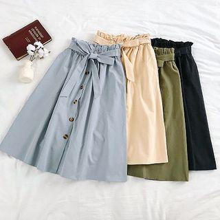 A-line Single-breasted High-waist Ribbon Lace-up Skirt