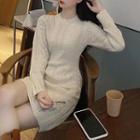 Cable Knit Mini Sheath Sweater Dress Beige - One Size