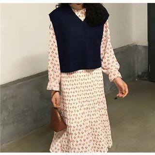 Long Sleeve Cherry Printed Dress / Knit Tank Top