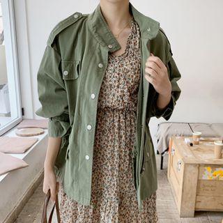 Epaulet Loose-fit Military Jacket Khaki - One Size