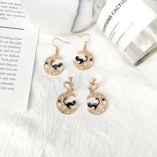 Alloy Cat & Moon Dangle Earring