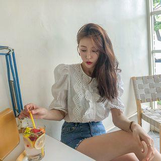 Eyelet-lace Trim Blouse Ivory - One Size