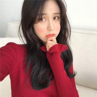 Plain Round-neck Slim-fit Long-sleeve Knit Top