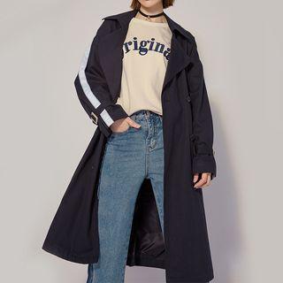Contrast Trim Double-breasted Trench Coat