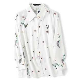 Collared Floral Print Long Blouse
