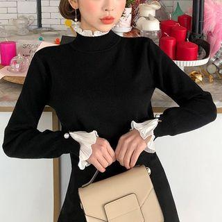 Ruffle Trim Mock Neck Top