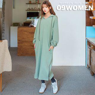 Deep-slit Loose-fit Long Hoodie Dress