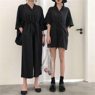3/4-sleeve Wide-leg Jumpsuit / Playsuit