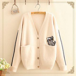 Dog Embroidered V-neck Knit Cardigan