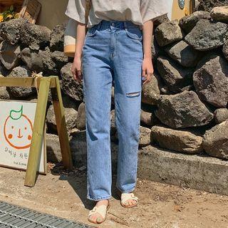 Slashed Straight Leg Jeans